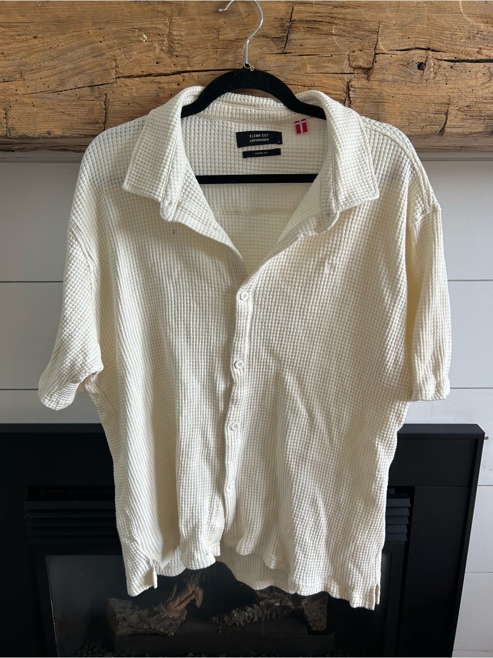 Men's Cotton Cream Waffle Short-Sleeve Shirt